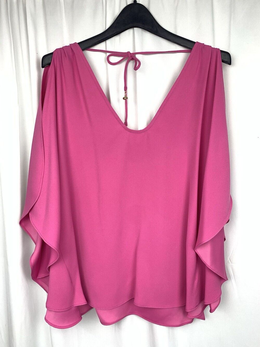 Trina Turk Haipo Hot Pink Shirt Top Flutter Sleeves Size S Retail $198